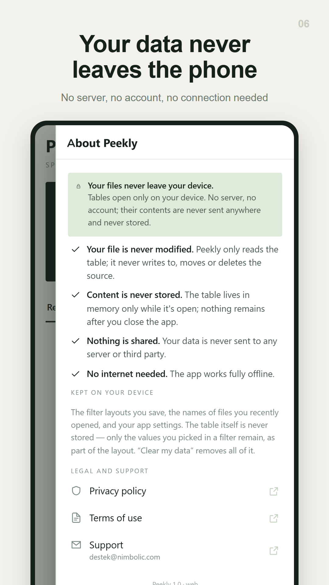 Peekly privacy screen: your files never leave your device